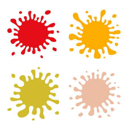 Set of Four Multicolored Hand Drawn Paint Splashes with small splashes and shadows. Vector illustrationのイラスト素材