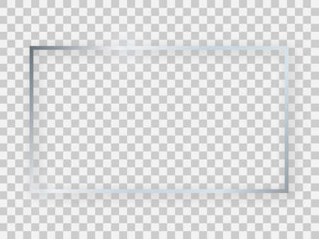 Silver shiny 16x9 rectangular frame with glowing effects and shadows on transparent background. Vector illustrationのイラスト素材
