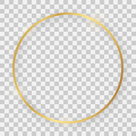 Gold shiny round frame with glowing effects and shadows on transparent background. Vector illustrationのイラスト素材