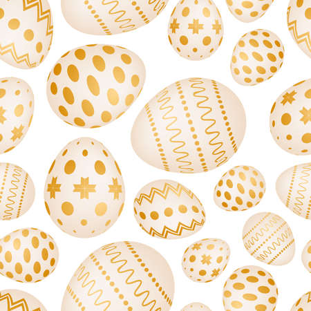 Seamless pattern with golden Easter eggs. Vector illustrationのイラスト素材