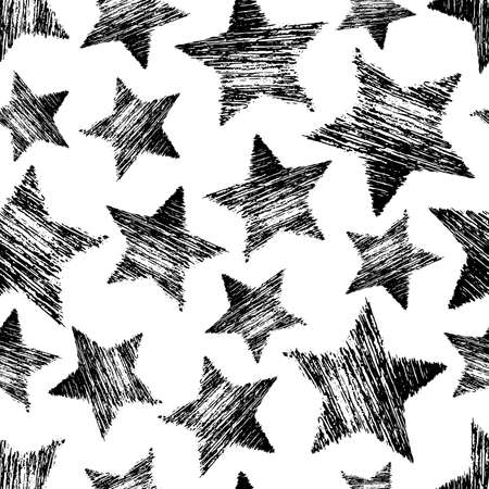 Seamless Pattern with hand drawn black Stars. Abstract grunge texture. Vector illustrationのイラスト素材