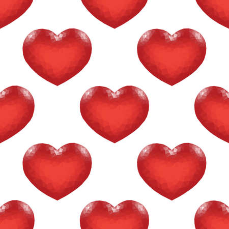 Seamless Pattern with Red Low Poly Heart. Symbol of Love. Vector illustration
