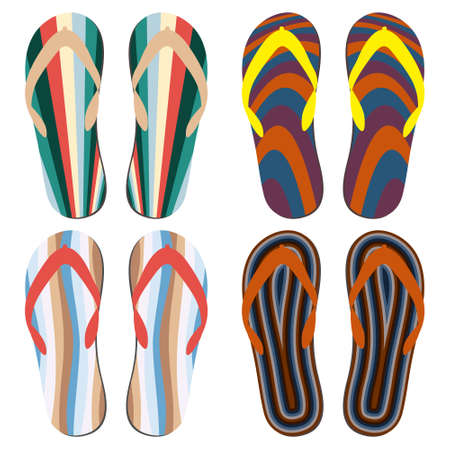 Set of Beach Slippers. Colorful Summer Flip Flops Over White Background
のイラスト素材