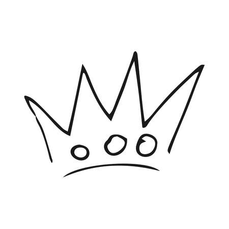 Hand drawn crown. Simple graffiti sketch queen or king crown. Royal imperial coronation and monarch symbol. Black brush doodle isolated on white background. Vector illustration.のイラスト素材