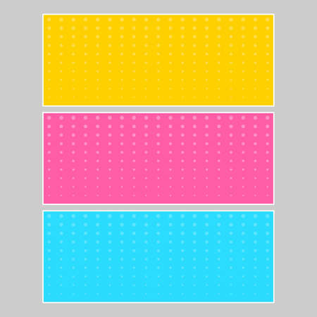 Set of multi colored pop art banners. Halftone comic template with place for your text for design. Vector illustrationのイラスト素材