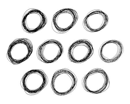 Set of ten Sketch Hand drawn Ellipse Shapes. Abstract Pencil Scribble Drawing. Vector illustration.のイラスト素材