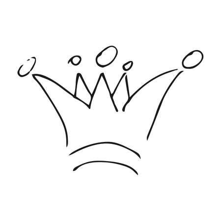 Hand drawn crown. Simple graffiti sketch queen or king crown. Royal imperial coronation and monarch symbol. Black brush doodle isolated on white background. Vector illustration.のイラスト素材