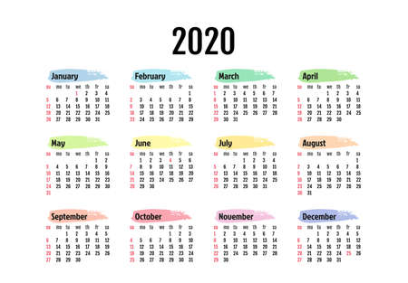 Calendar for 2020 isolated on a white background. Sunday to Monday, business template. Vector illustrationのイラスト素材