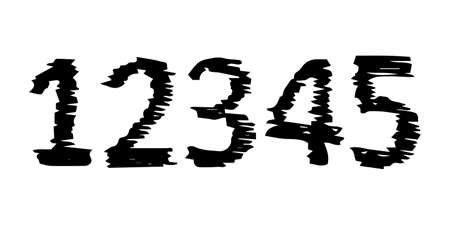 Hand Drawn Numbers 12345. Uppercase modern font and typeface. Black symbols on white background. Vector illustration.のイラスト素材