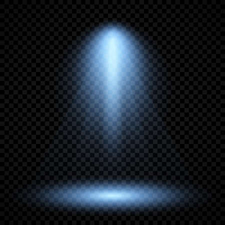 Cold blue lighting with spotlight. Scene illumination effects on a dark transparent background. Vector illustrationのイラスト素材
