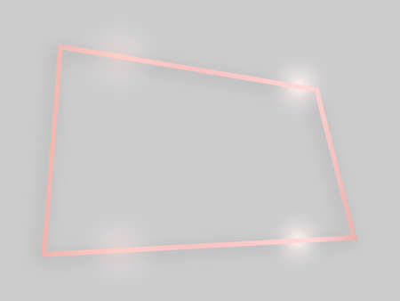 Shiny frame with glowing effects. Rose gold quadrangular frame with shadow on grey background. Vector illustrationのイラスト素材