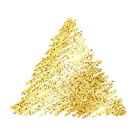 Golden paint hand drawn glittering triangle on a white background. Background with gold sparkles and glitter effect. Empty space for your text.  Vector illustrationのイラスト素材