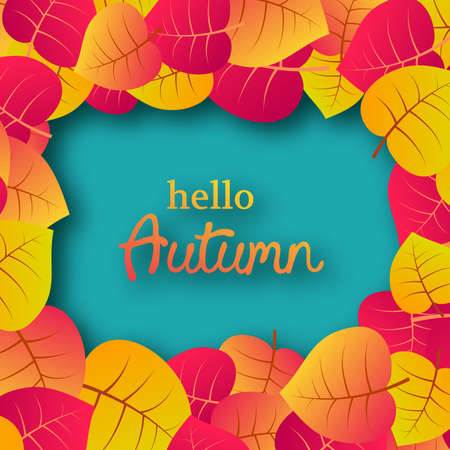 Autumn background with maple yellow leaves and place for text.  Card design for fall season banner or poster. Vector illustrationのイラスト素材