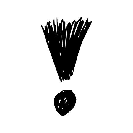 Hand drawn exclamation mark symbol. Black sketch exclamation mark symbol on white background. Vector illustrationのイラスト素材