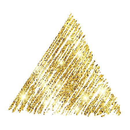 Golden paint hand drawn glittering triangle on a white background. Background with gold sparkles and glitter effect. Empty space for your text.  Vector illustrationのイラスト素材