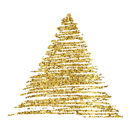 Golden paint hand drawn glittering triangle on a white background. Background with gold sparkles and glitter effect. Empty space for your text.  Vector illustrationのイラスト素材