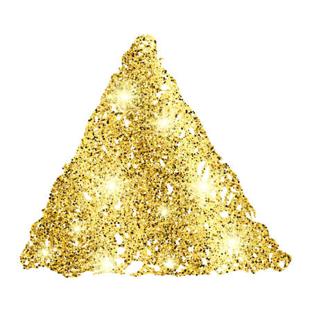 Golden paint hand drawn glittering triangle on a white background. Background with gold sparkles and glitter effect. Empty space for your text.  Vector illustrationのイラスト素材