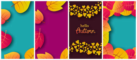 Set of four backgrounds with autumn leaves and place for your text.  Stories banner design for fall...