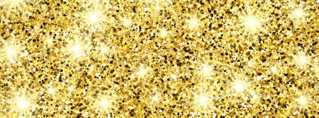 Golden glittering background with gold sparkles and glitter effect. Banner design. Empty space for your text.  Vector illustrationのイラスト素材