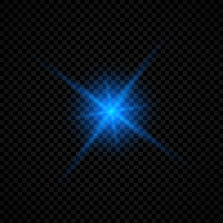 Light effect of lens flares. Blue glowing lights starburst effects with sparkles on a transparent background. Vector illustrationのイラスト素材