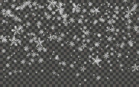 Snowfall and falling snowflakes on dark transparent background. White snowflakes and Christmas snow. Vector illustrationのイラスト素材