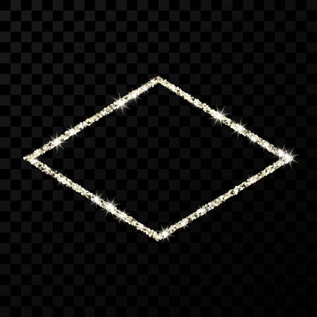 Silver glitter frame. Rhombus frame with shiny sparkles on dark transparent background. Vector illustrationのイラスト素材