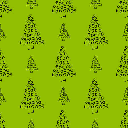 Seamless pattern with hand drawn Christmas trees. Sketched firs.  Winter holiday doodle elements. Vector illustrationのイラスト素材