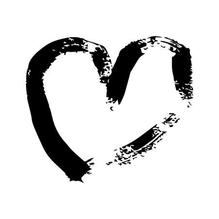 Hand drawn brush hearts. Grunge black doodle heart on white background. Romantic love symbol. Vector illustration.のイラスト素材