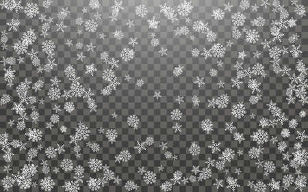 Snowfall and falling snowflakes on dark transparent background. White snowflakes and Christmas snow. Vector illustrationのイラスト素材