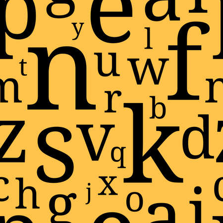 Alphabet seamless background.  Endless vector pattern with black letters on a yellow background.のイラスト素材