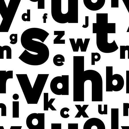 Alphabet seamless background.  Endless vector pattern with black letters on a white background.のイラスト素材