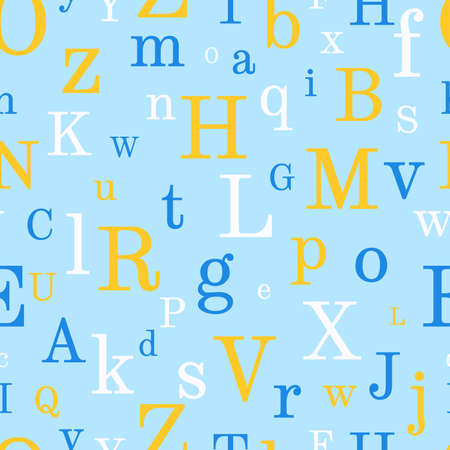 Alphabet seamless background.  Endless vector pattern with multicolor letters on a blue background.のイラスト素材