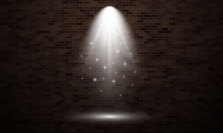 Brick wall with light spot. Isolated light effect of white color on dark brick wall background. Vector illustrationのイラスト素材