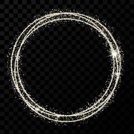 Silver circle frame. Modern shiny frame with light effects isolated on dark transparent background. Vector illustration.のイラスト素材