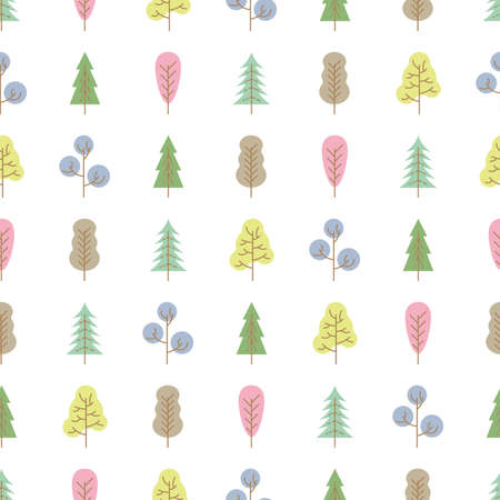 Seamless pattern with colored trees on white background. Vector illustration.のイラスト素材