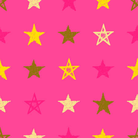 Seamless background of doodle stars. Multicolor hand drawn stars on pink background. Vector illustrationのイラスト素材