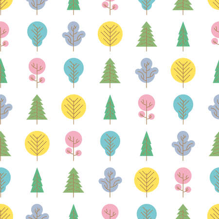 Seamless pattern with colored trees on white background. Vector illustration.のイラスト素材