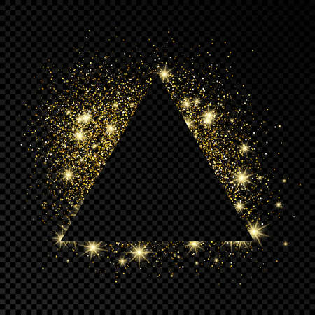 Triangle frame with gold glitter on dark transparent  background. Empty background. Vector illustration.のイラスト素材
