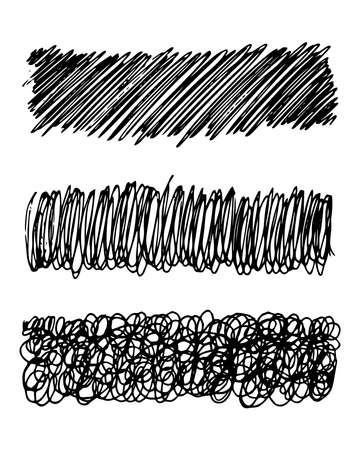 Sketch scribble smear. Set of three black pencil smears in the shape of a rectangle on white background. Great design for any purposes. Vector illustration.のイラスト素材