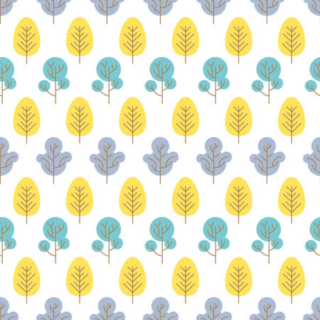 Seamless pattern with colored trees on white background. Vector illustration.のイラスト素材