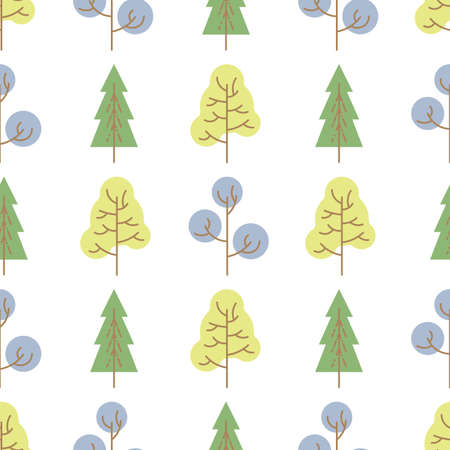 Seamless pattern with colored trees on white background. Vector illustration.のイラスト素材