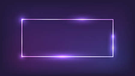 Neon rectangular frame with shining effects on dark background. Empty glowing techno backdrop. Vector illustration.のイラスト素材