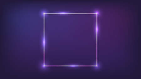 Neon square frame with shining effects on dark background. Empty glowing techno backdrop. Vector illustration.のイラスト素材