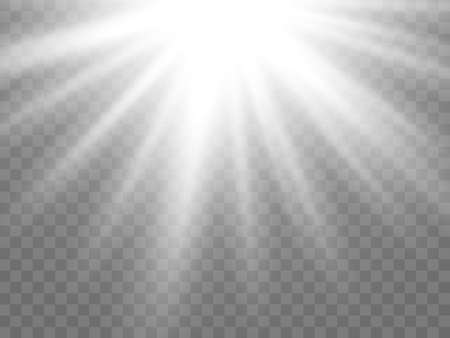 Sunlight on a transparent background. Isolated white rays of light. Vector illustrationのイラスト素材