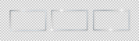 Rectangular shiny frames with glowing effects. Set of three silver rectangular frames with shadows on transparent background. Vector illustrationのイラスト素材