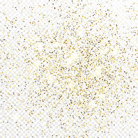 Gold glitter confetti backdrop isolated on white transparent background. Celebratory texture with shining light effect. Vector illustration.のイラスト素材