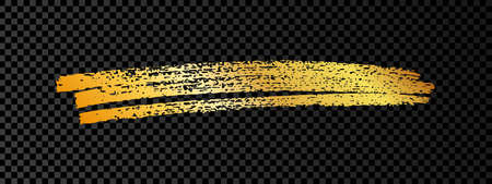 Gold paint brush smear stroke. Abstract gold glittering sketch scribble smear on dark transparent background. Vector illustration.のイラスト素材