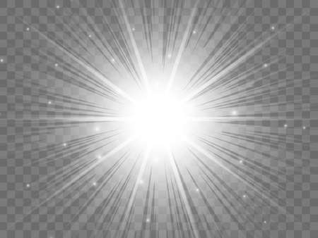 Sunlight on a transparent background. Isolated white rays of light. Vector illustrationのイラスト素材