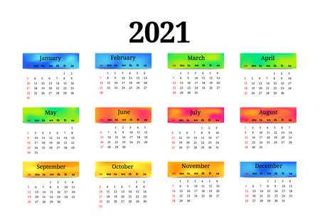Calendar for 2021 isolated on a white background. Sunday to Monday, business template. Vector illustrationのイラスト素材