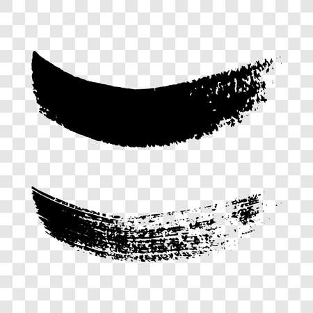 Black grunge brush strokes. Two painted wavy ink stripes. Ink spot isolated on transparent background. Vector illustrationのイラスト素材